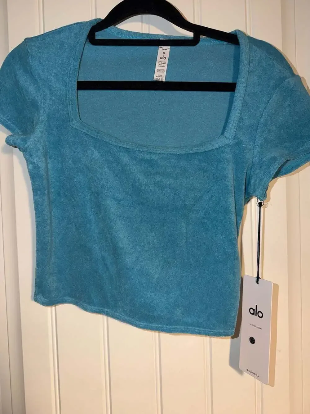 Alo Yoga Terry Beachside Short Sleeve Crop Top in Blue Splash
